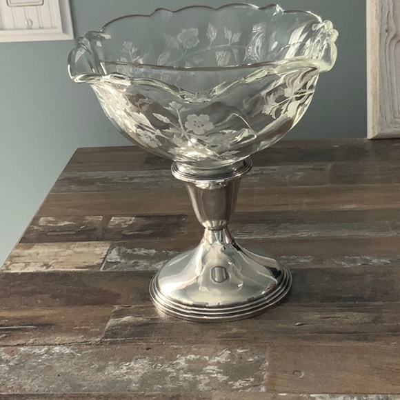 C. Molte Other - Vintage C. Molte Sterling Weighted 46 Etched Glass Divided Candy Dish